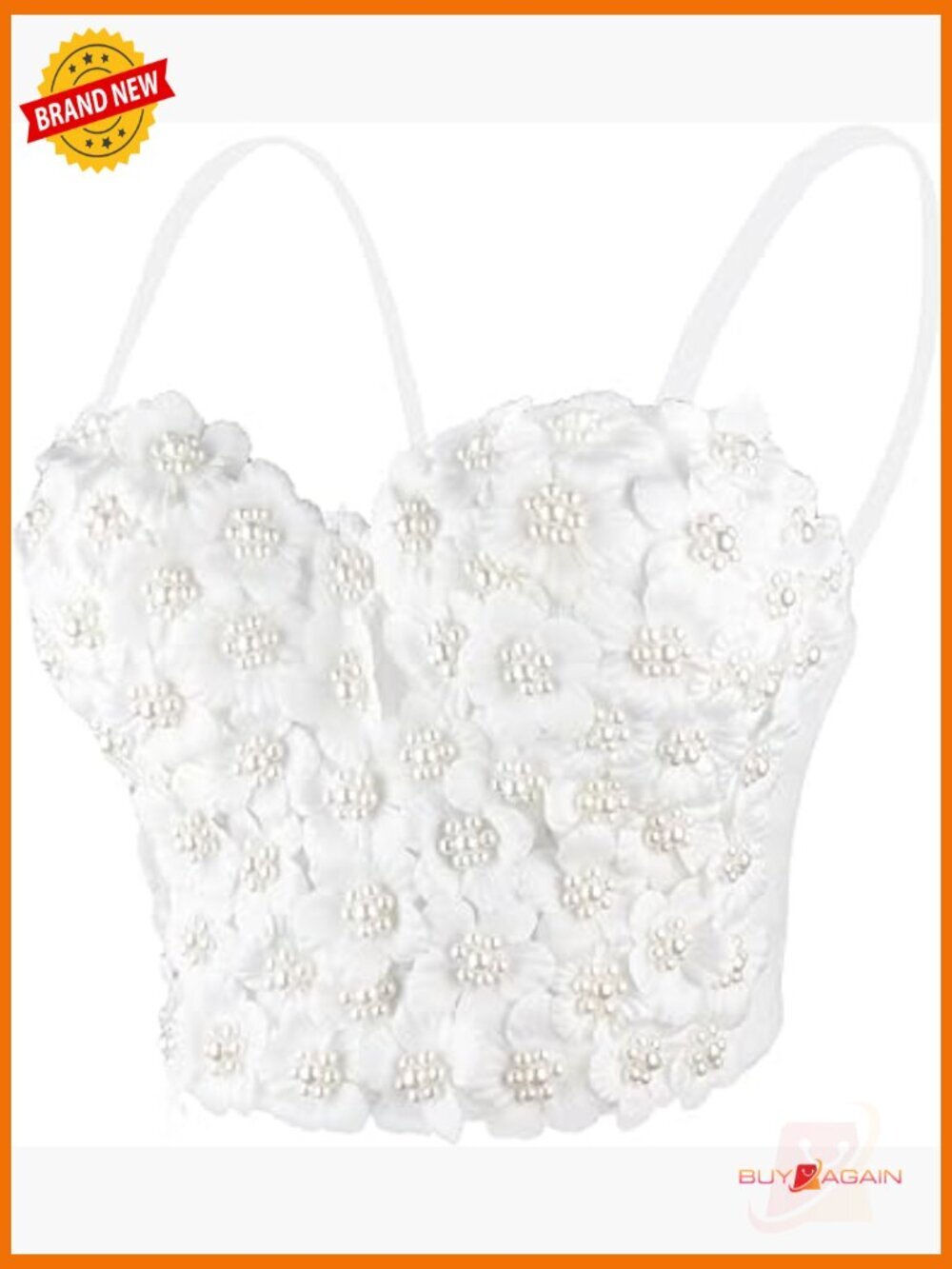 3D Floral Pearl Bustier Crop Top with Padded Underwire Push-Up Support